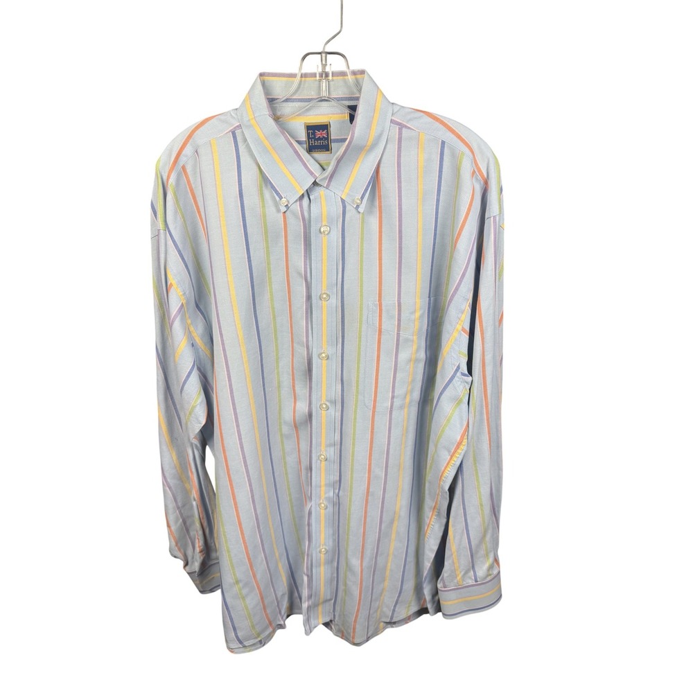 T Harris Shirt Mens XL Multicolor Striped Button Down Long Sleeve Casual London